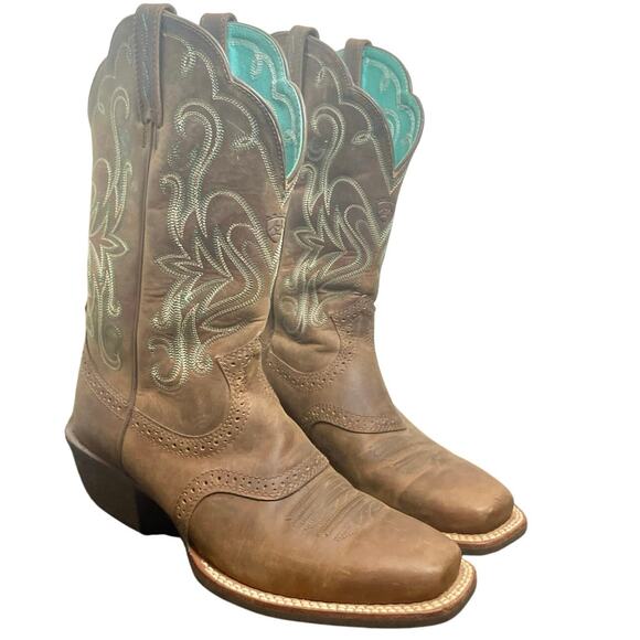 ARIAT COWGIRL BOOTS LEGEND WESTERN SZ 7.5 SQUARE TOE EMBROIDERED HERITAGE ROUGH - Picture 5 of 16